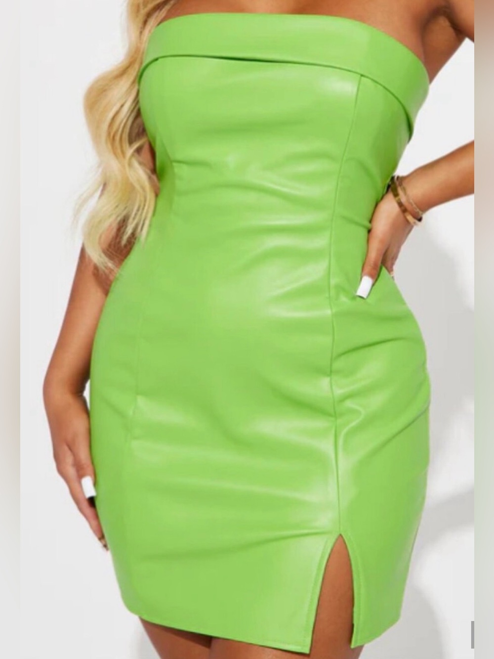 Sky to Moon Lime Green Pleather Strapless Mini Dress NWOT
